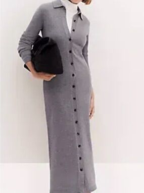 Ann Taylor Grey Button-Front Knit Maxi Dress